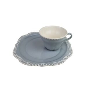 Vintage Harker Pottery Gray Snack‎ Set Cup and Square Plate